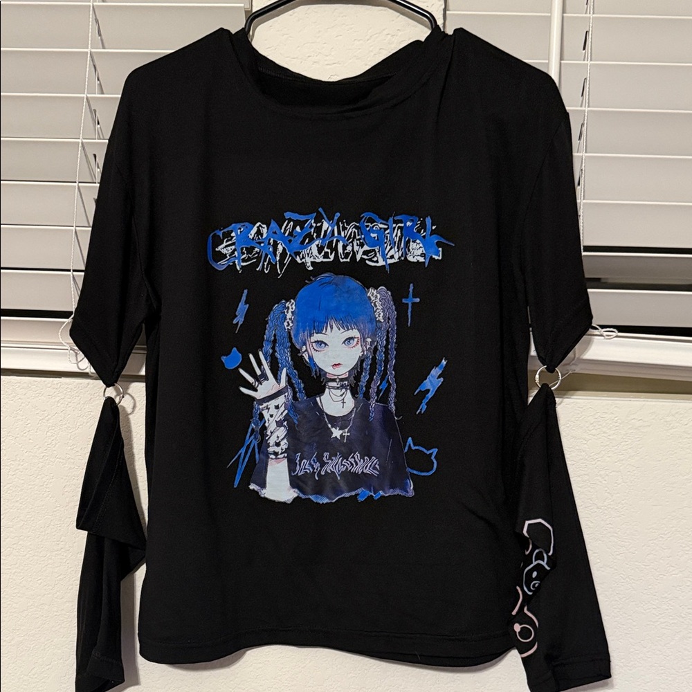 ROMWE Black and Blue Graphic Long Sleeve Kids Tee